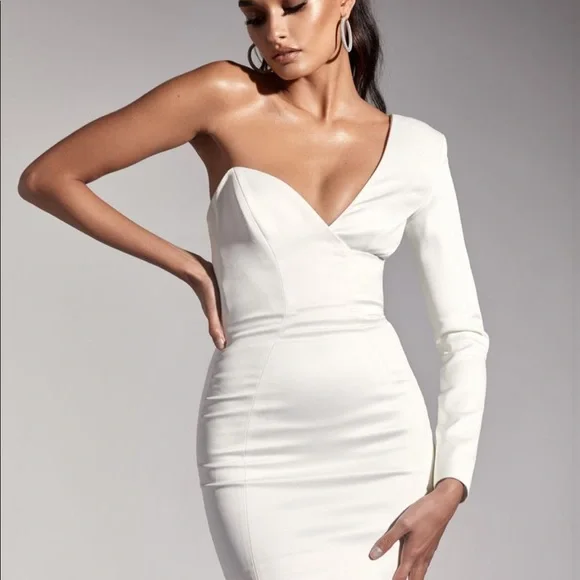 House CB 'Tiffany' White One Shouldered Mini Dress - Picture 11 of 16